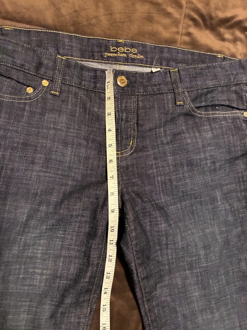 Bebe brand, size 31, dark blue jeans, sparkly bebe and stars on backside - Picture 5 of 13